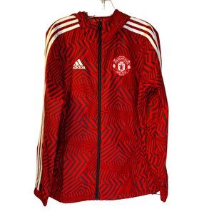 Adidas Manchester United Windbreaker Men's Size XS Red Black Full Zip Light